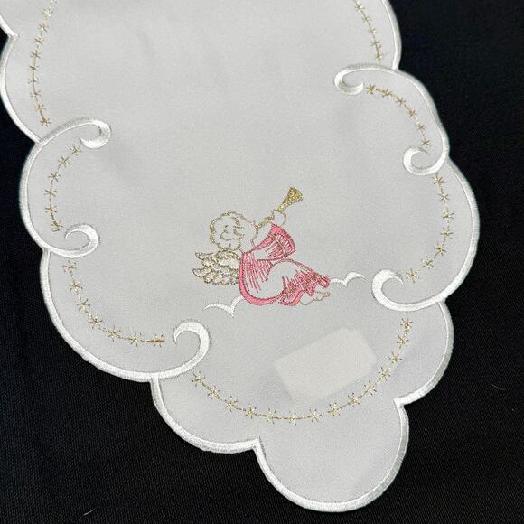 German Embroidered Christmas Angels Table Runner 9x52 Metallic Gold Thread - Picture 4 of 8